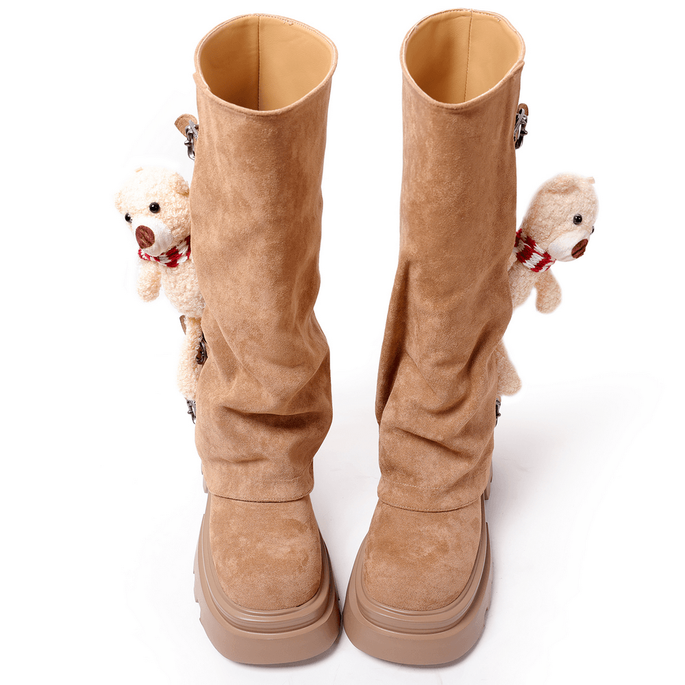 Women's Gothic Boots with Buckles and Teddy Bear