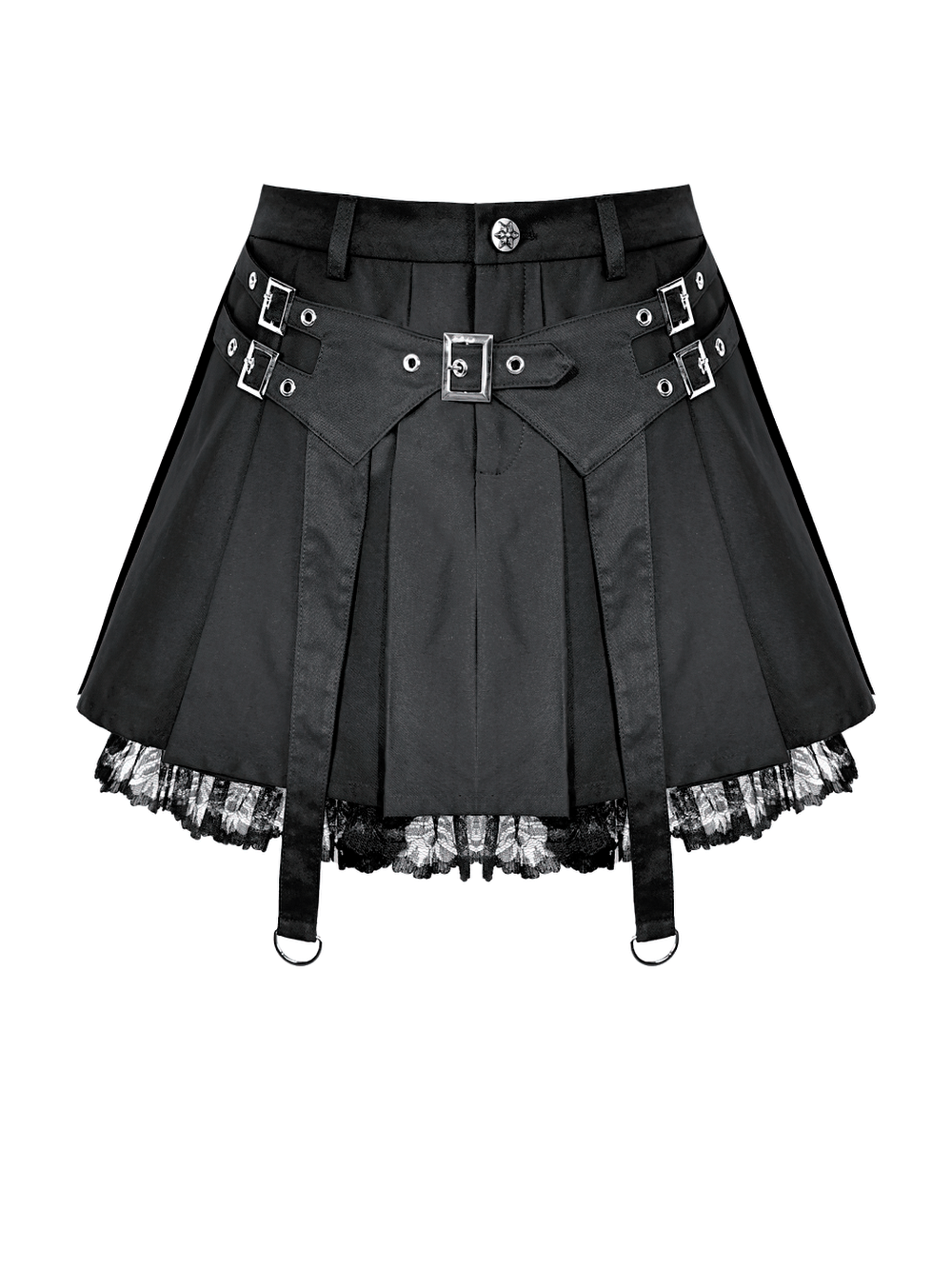 Women's Gothic Buckle Pleated Lace Mini Skirt