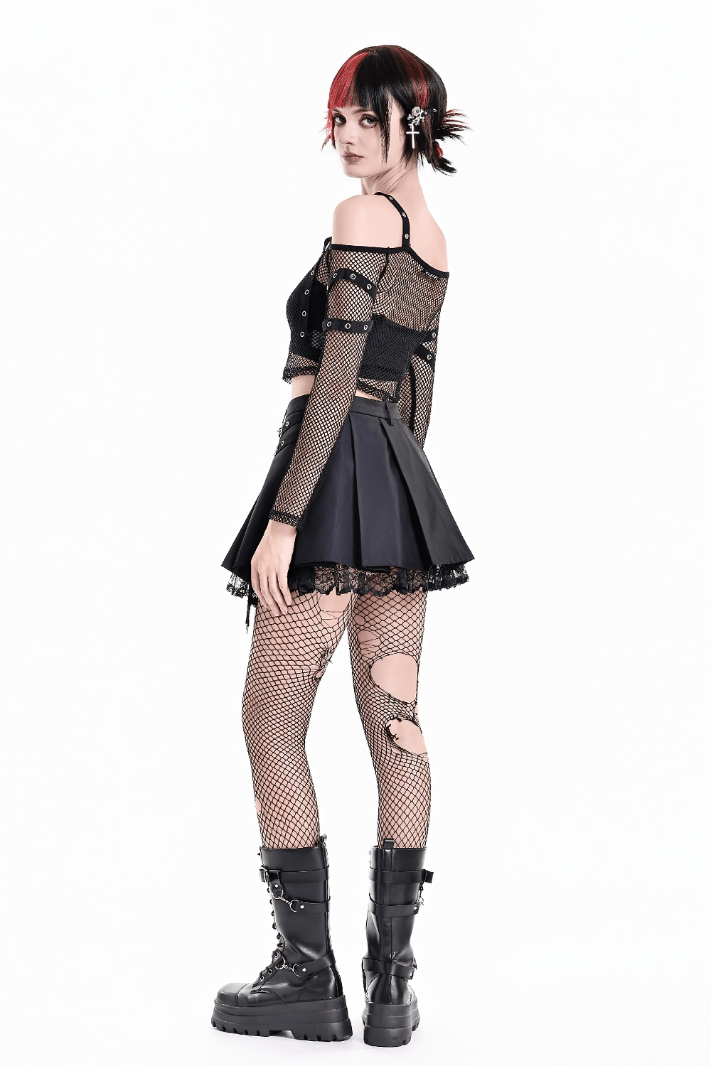 Women's Gothic Buckle Pleated Lace Mini Skirt