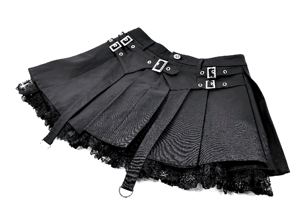Women's Gothic Buckle Pleated Lace Mini Skirt