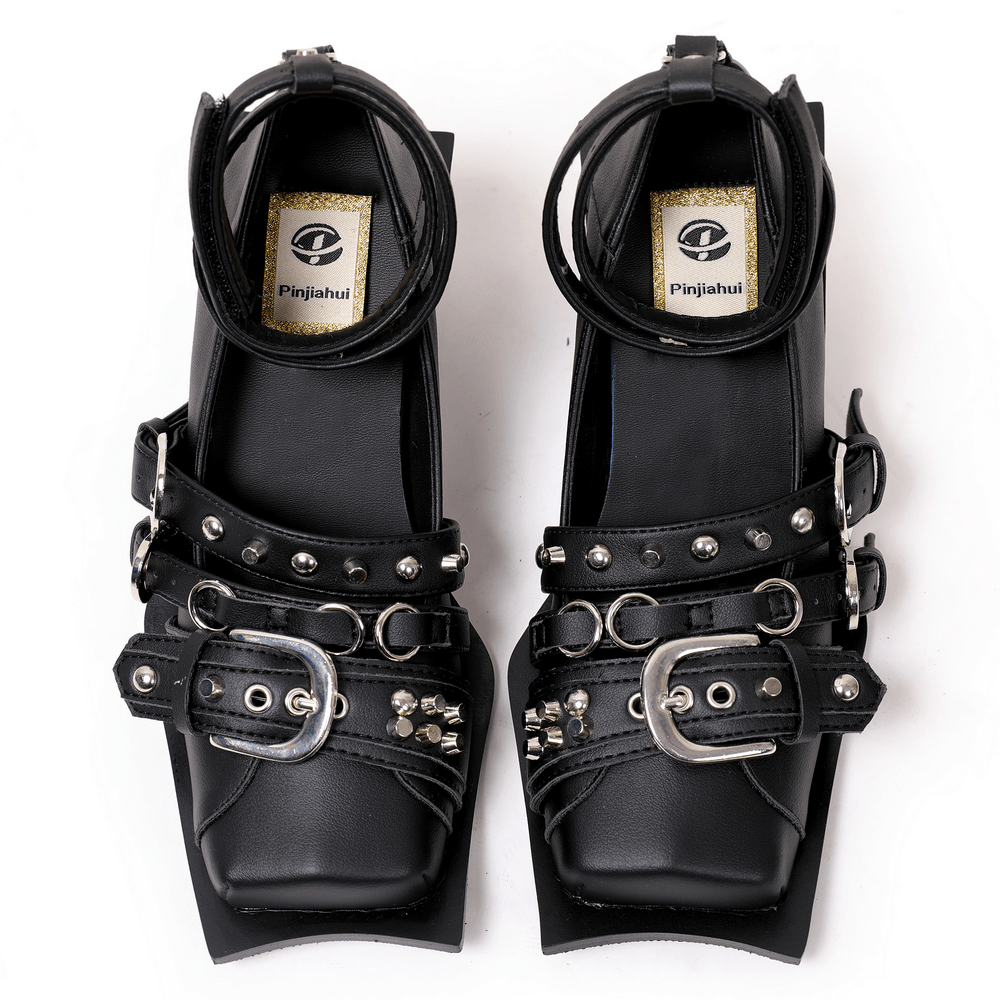Women's Gothic Buckle Strap Heels with Sculpted Heels
