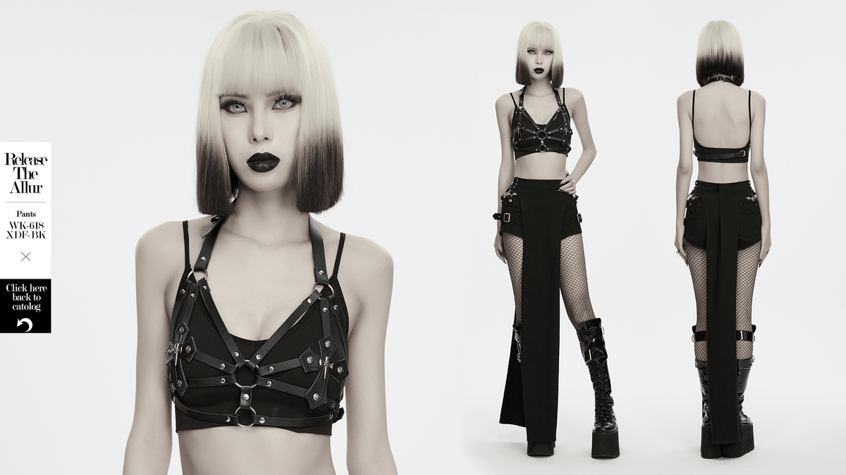 Women's Gothic Cross Harness with Studded Ring Straps