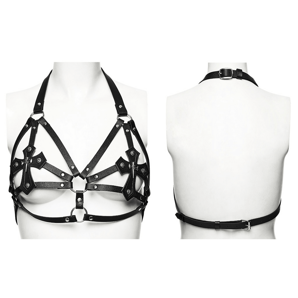 Women's Gothic Cross Harness with Studded Ring Straps