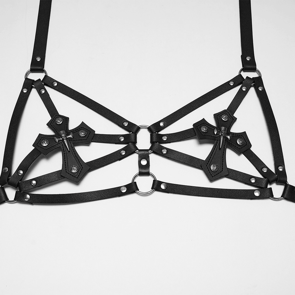 Women's Gothic Cross Harness with Studded Ring Straps