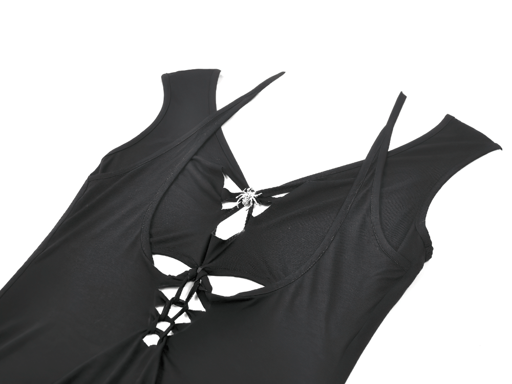 Women's Gothic Cutout Halter Top with Spider Charm