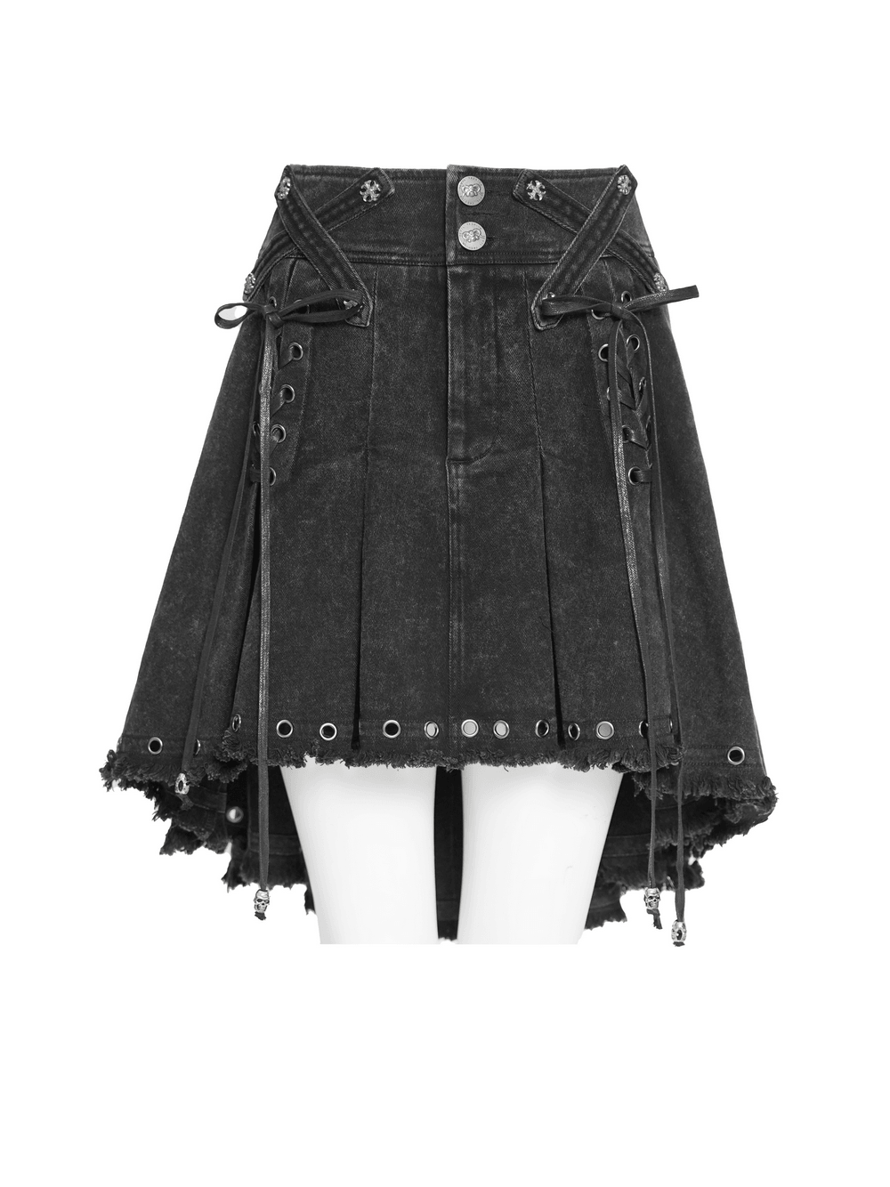 Women's Gothic Denim Skirt with Lace-Up Strap Details
