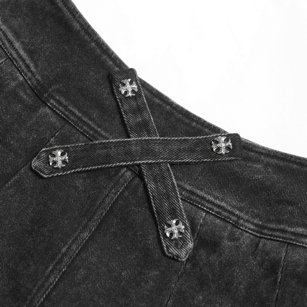 Women's Gothic Denim Skirt with Lace-Up Strap Details