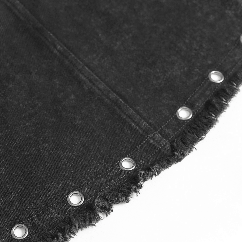 Women's Gothic Denim Skirt with Lace-Up Strap Details
