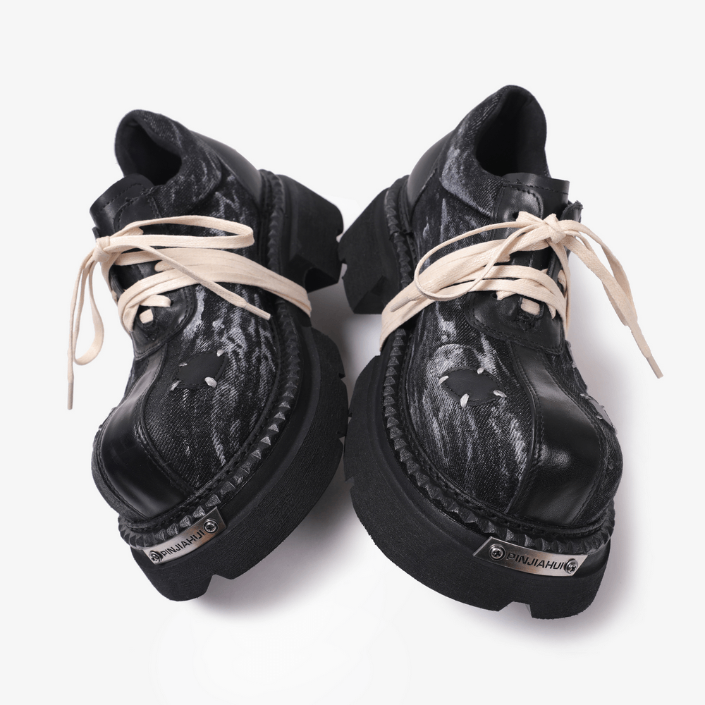 Women's Gothic Distressed Platform Shoes with Contrast Laces