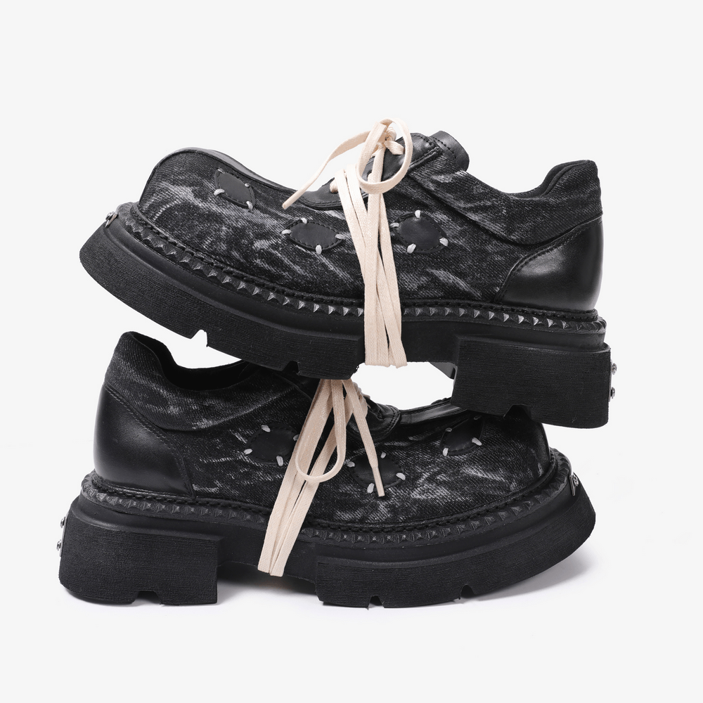 Women's Gothic Distressed Platform Shoes with Contrast Laces