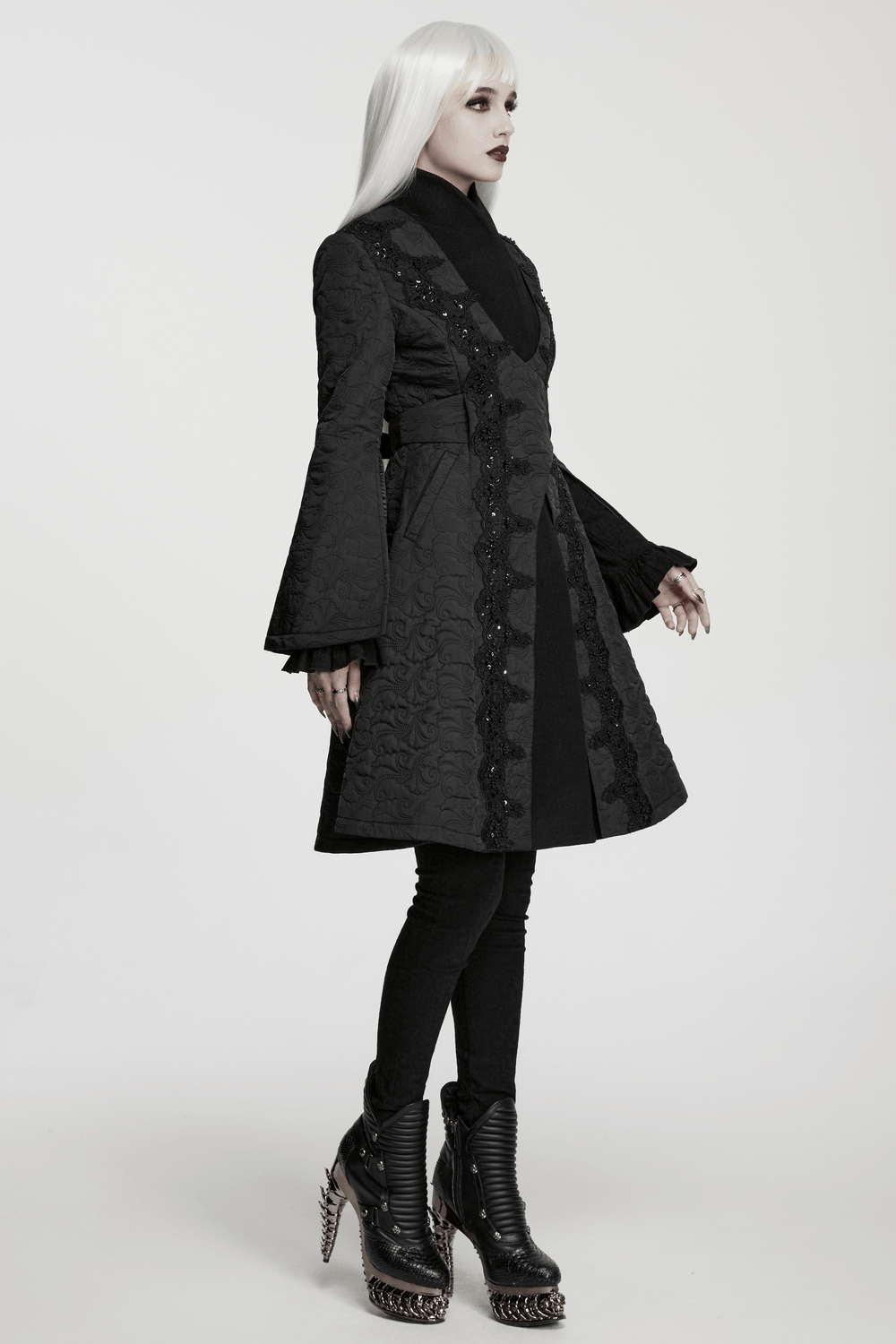 Women's Gothic Embroidered Black A-Line Victorian Coat