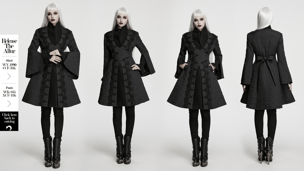 Women's Gothic Embroidered Black A-Line Victorian Coat