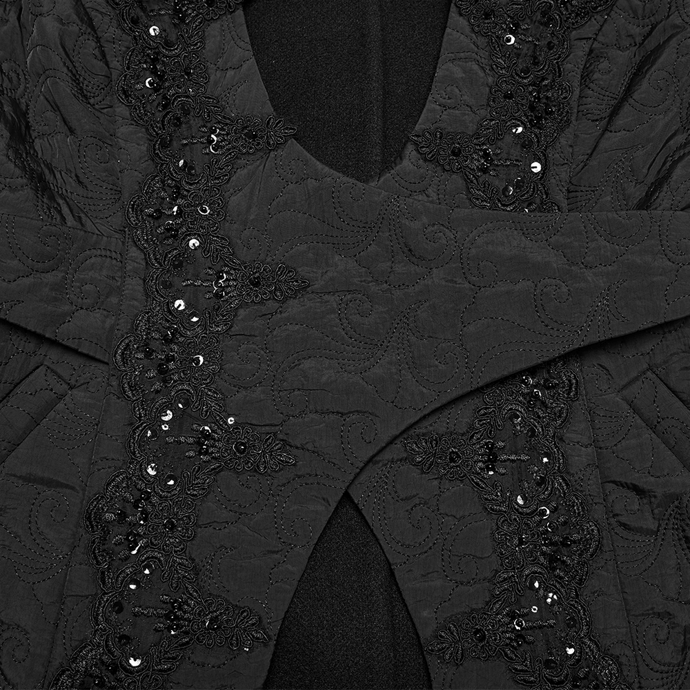 Women's Gothic Embroidered Black A-Line Victorian Coat