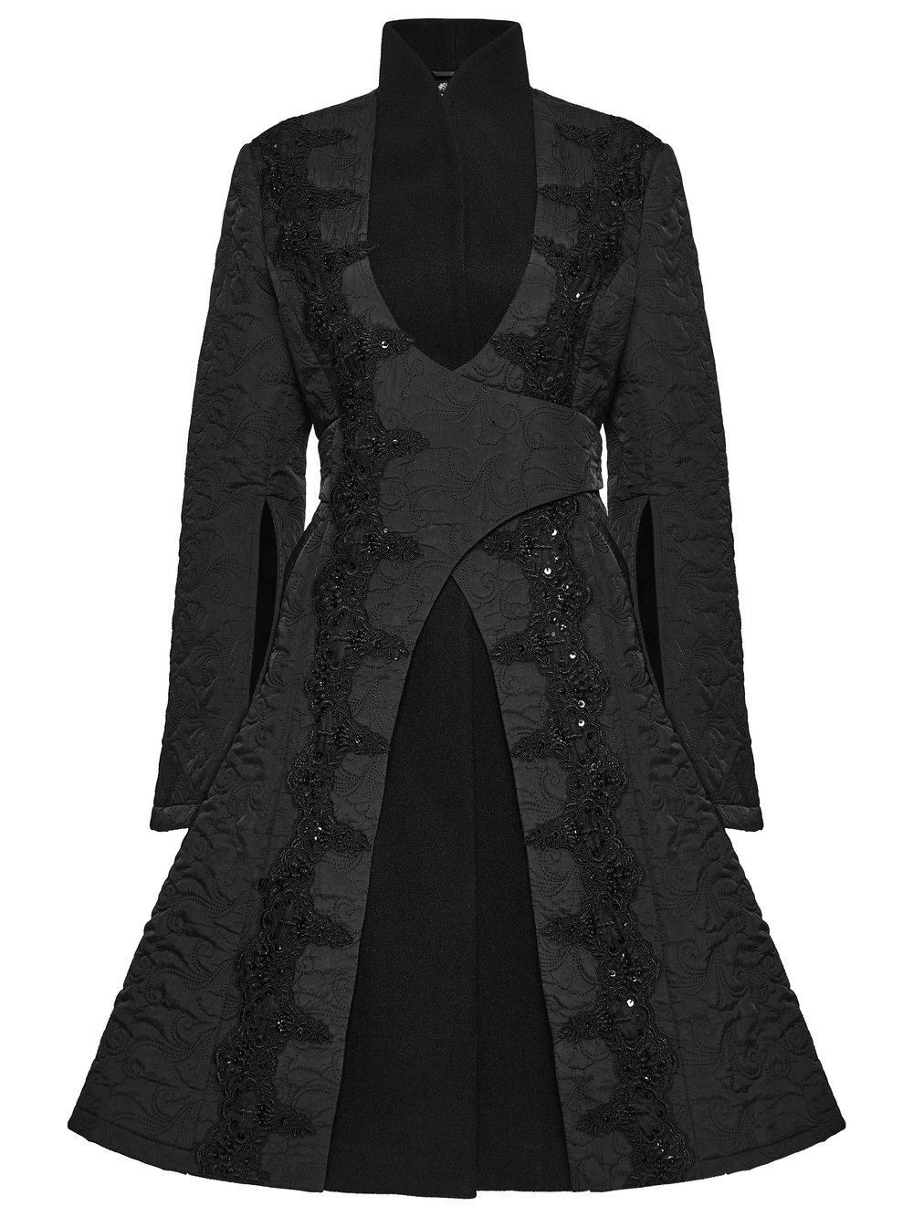 Women's Gothic Embroidered Black A-Line Victorian Coat