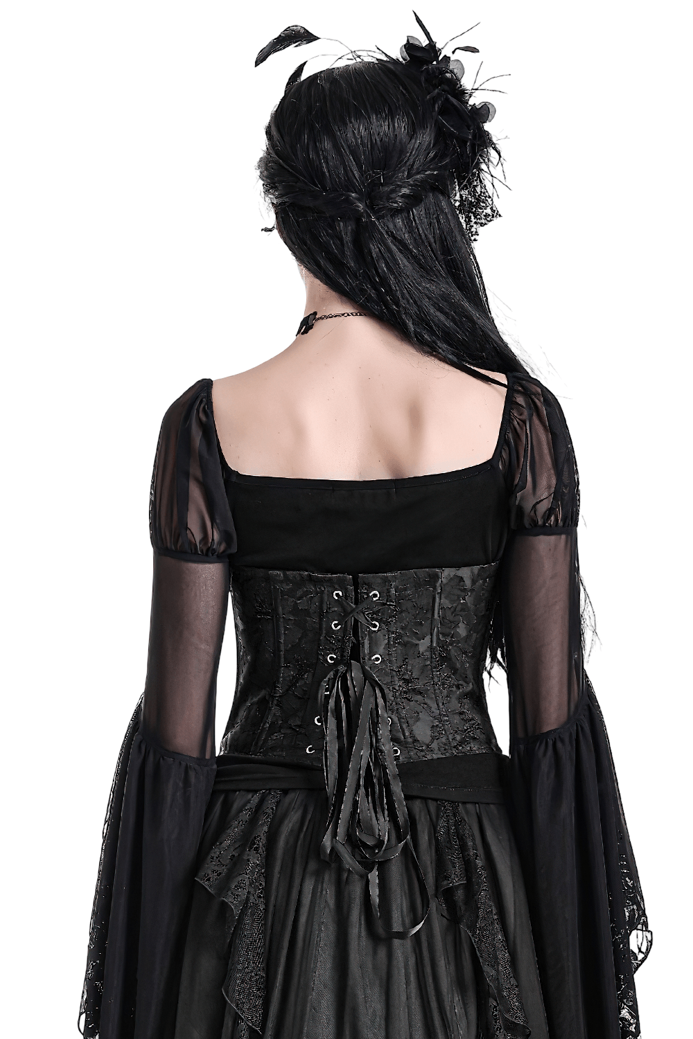 Women's Gothic Jacquard Overbust Corset with Lace