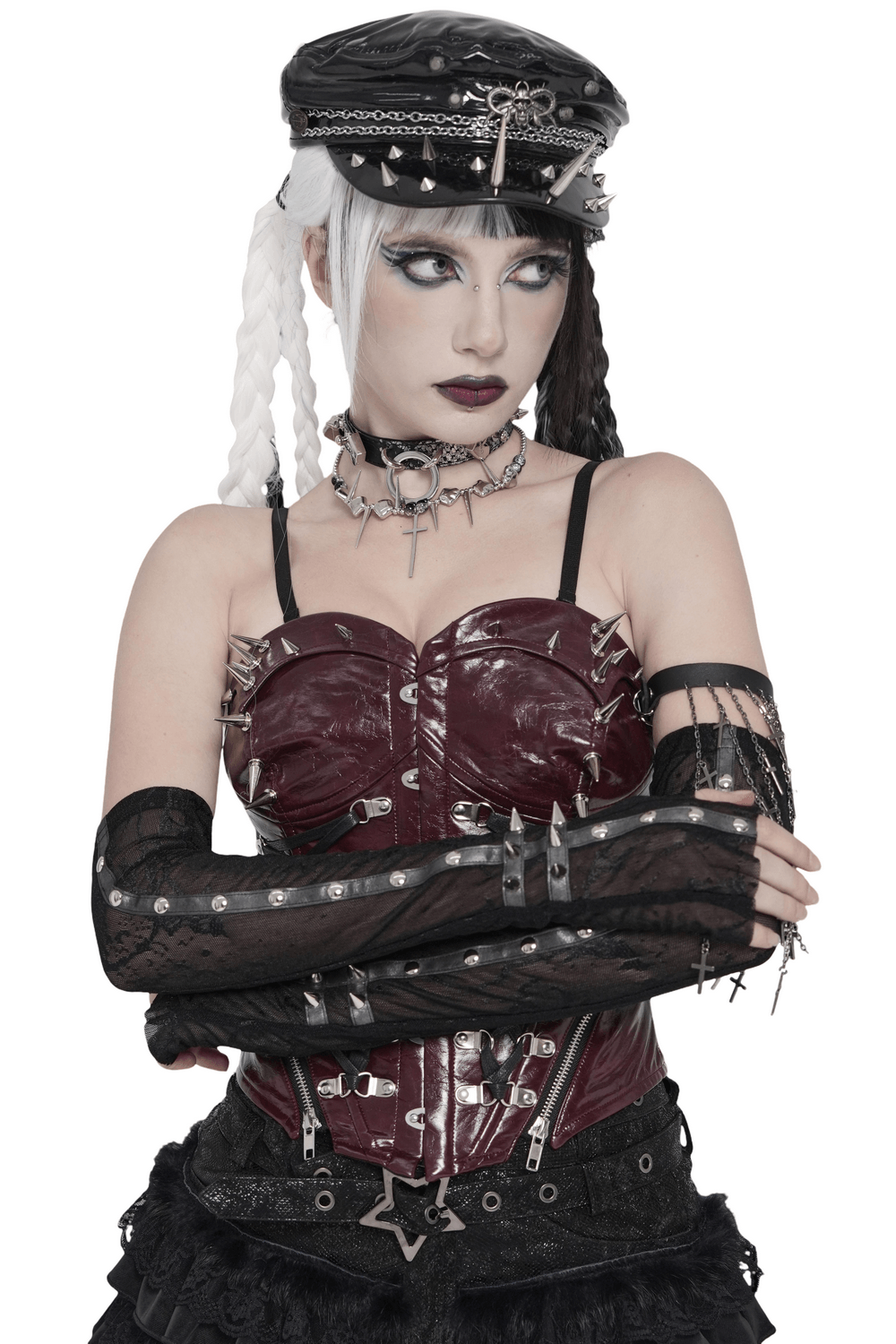 Women's Gothic Lace Arm Sleeves with Spike Stud Cuffs