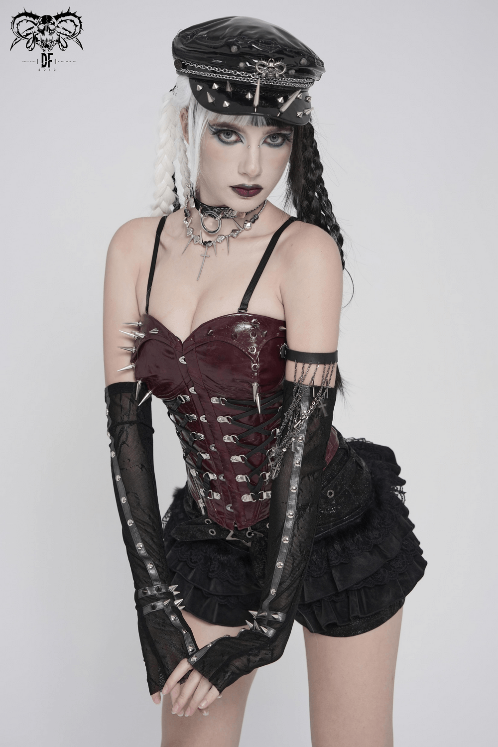 Women's Gothic Lace Arm Sleeves with Spike Stud Cuffs