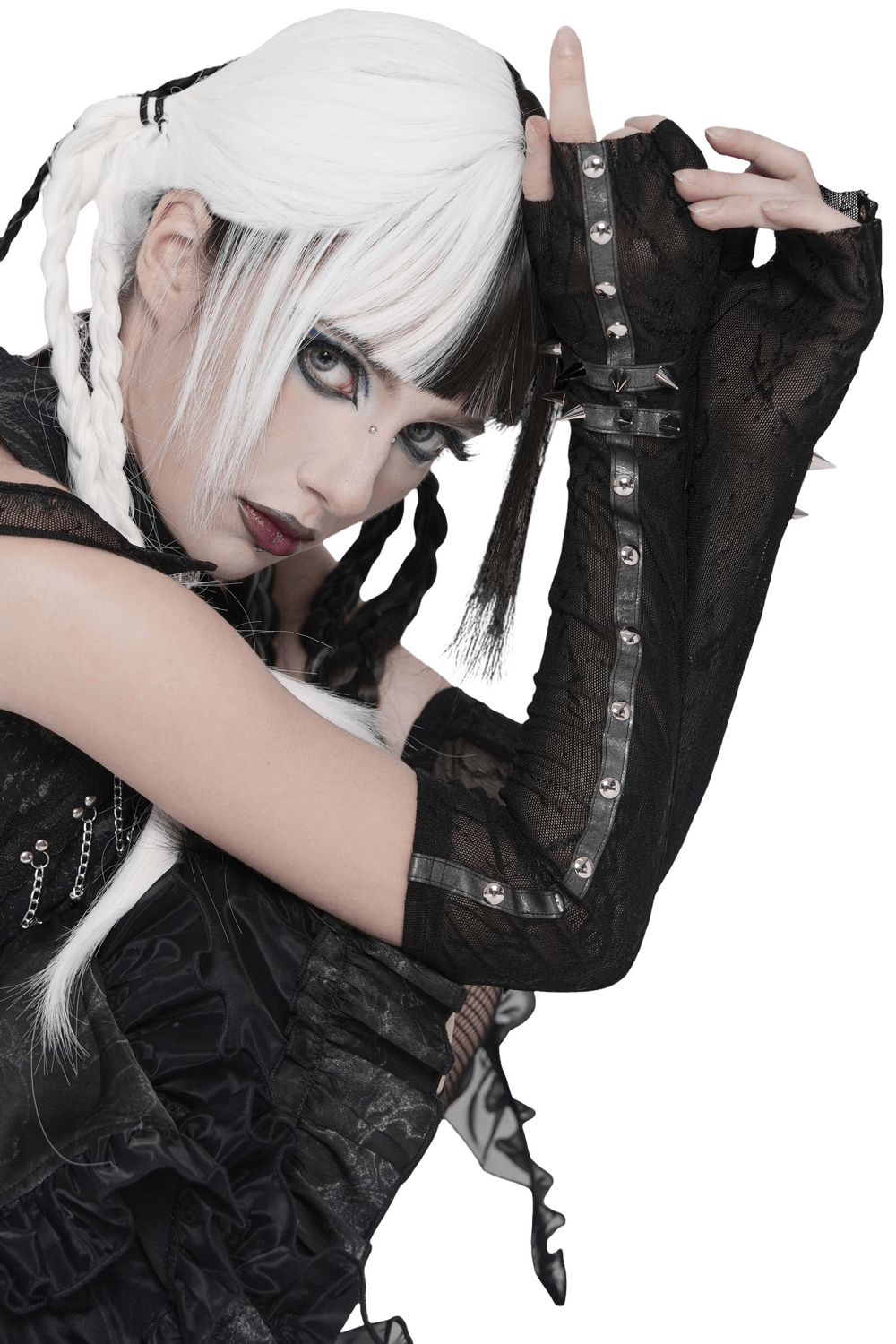 Women's Gothic Lace Arm Sleeves with Spike Stud Cuffs