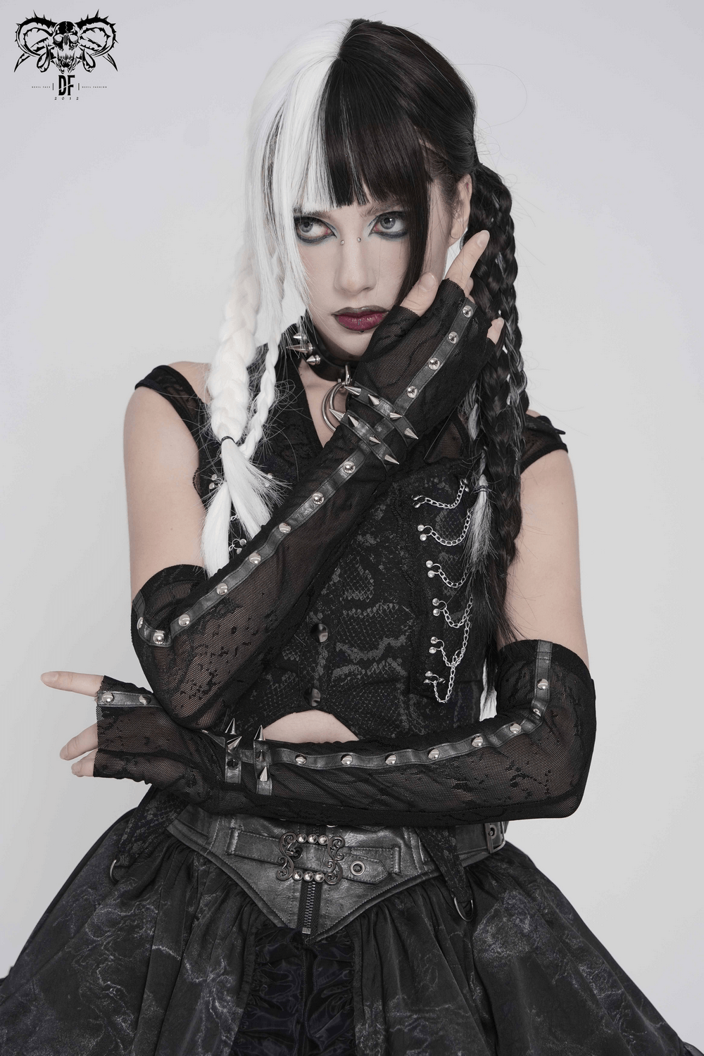 Women's Gothic Lace Arm Sleeves with Spike Stud Cuffs