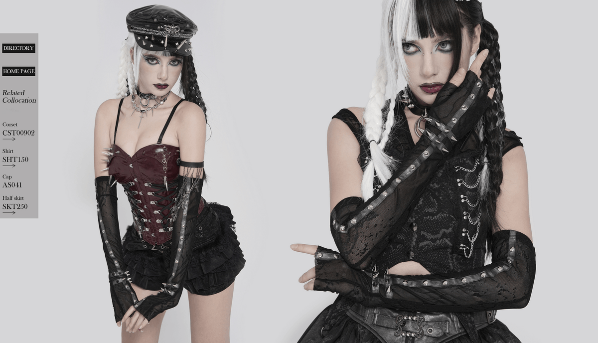 Women's Gothic Lace Arm Sleeves with Spike Stud Cuffs