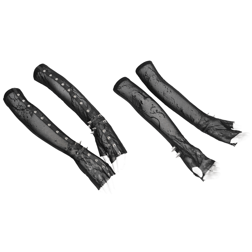 Women's Gothic Lace Arm Sleeves with Spike Stud Cuffs