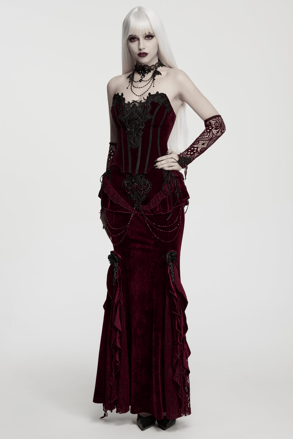 Women's Gothic Lace Arm Warmers With Crystal Details