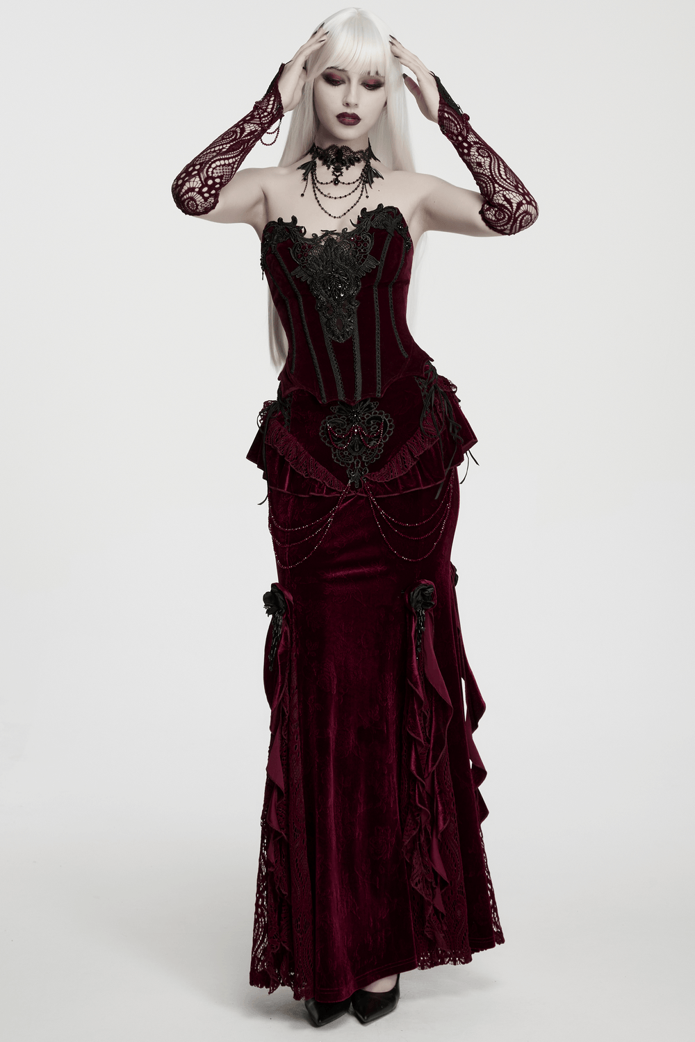 Women's Gothic Lace Arm Warmers With Crystal Details
