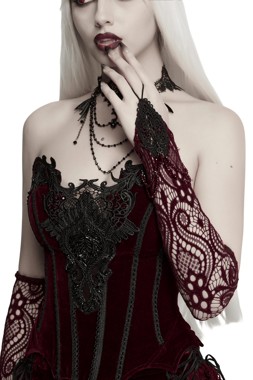 Women's Gothic Lace Arm Warmers With Crystal Details