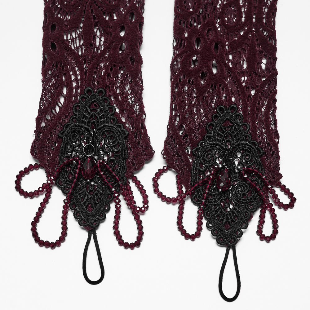 Women's Gothic Lace Arm Warmers With Crystal Details