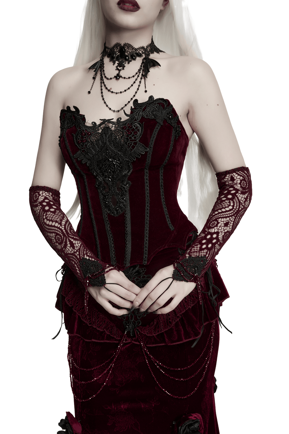 Women's Gothic Lace Arm Warmers With Crystal Details