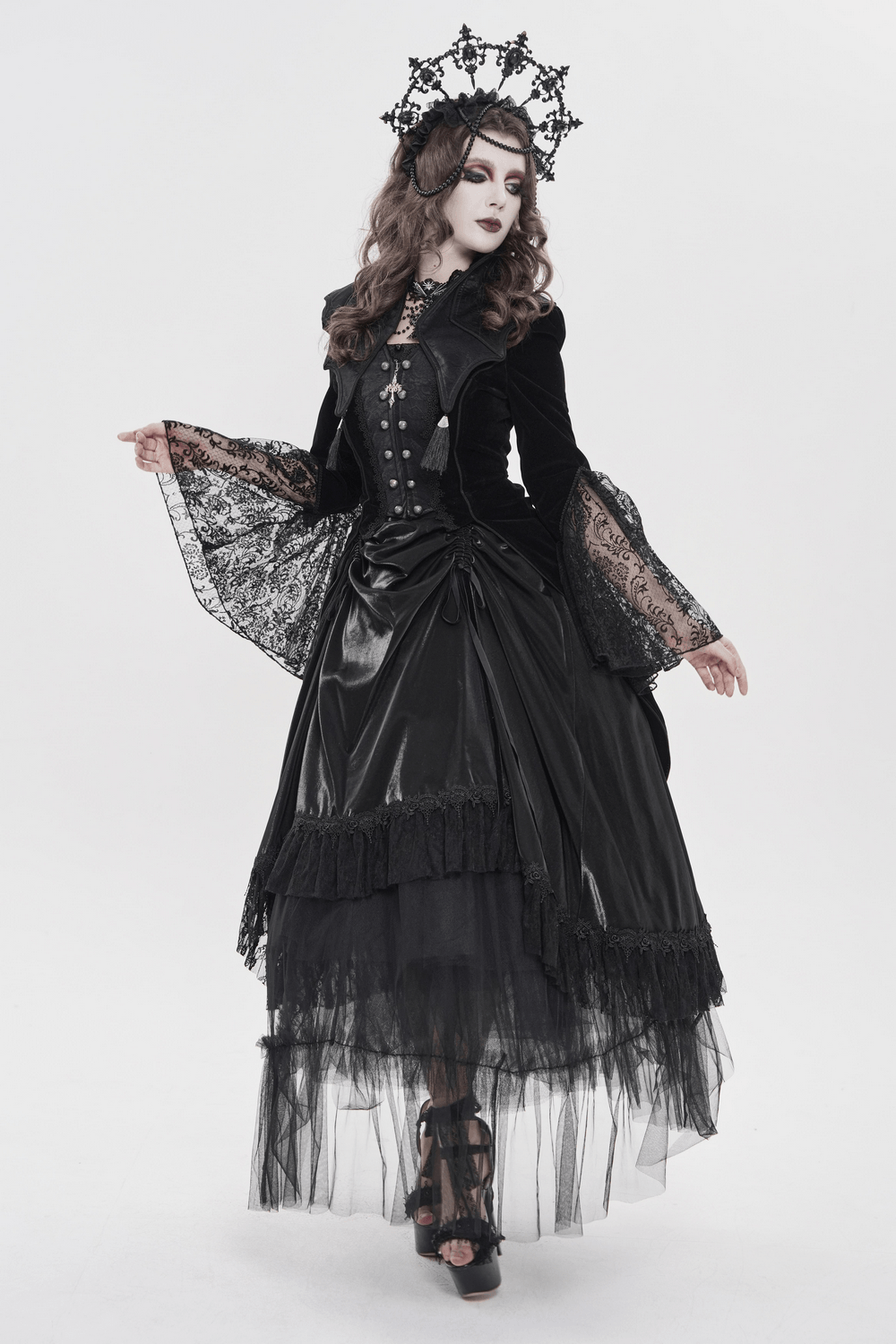 Women's Gothic Lace Bell Sleeve Tailcoat Jacket