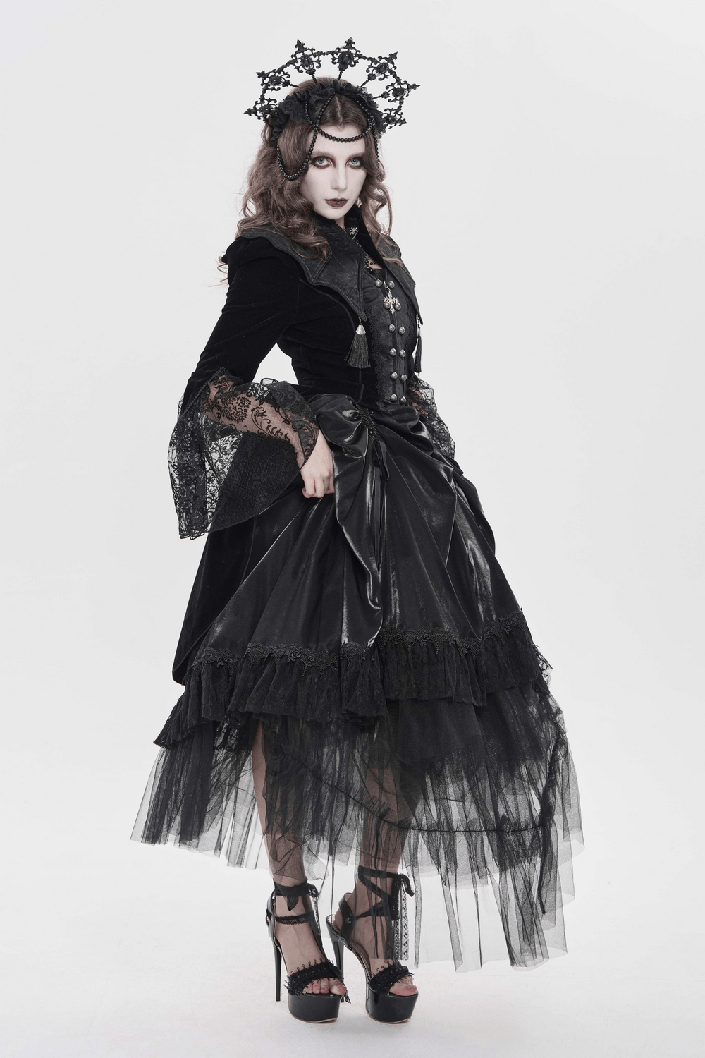 Women's Gothic Lace Bell Sleeve Tailcoat Jacket