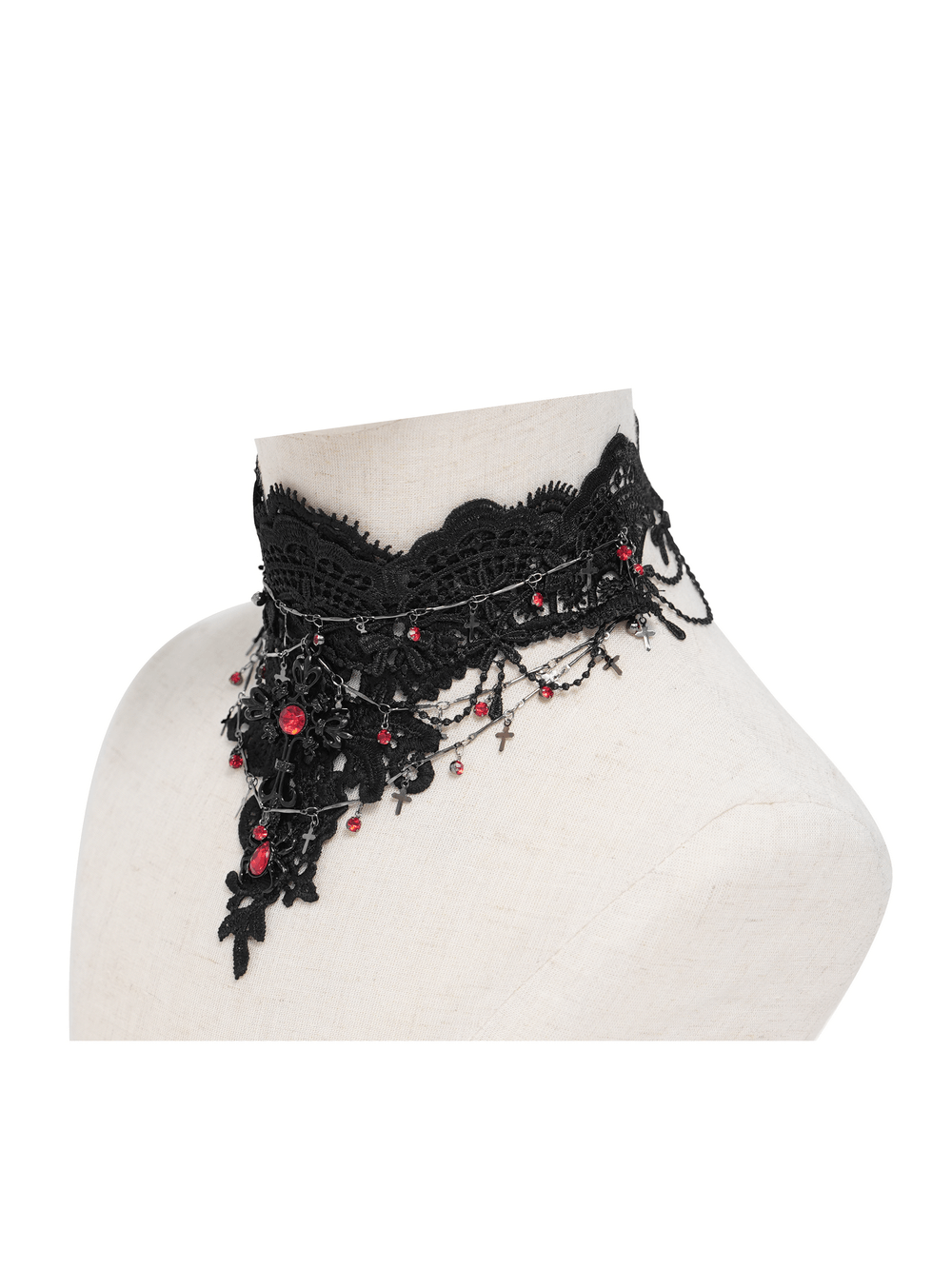 Women's Gothic Lace Red Gem Layered Choker Necklace