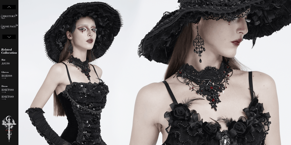 Women's Gothic Lace Red Gem Layered Choker Necklace