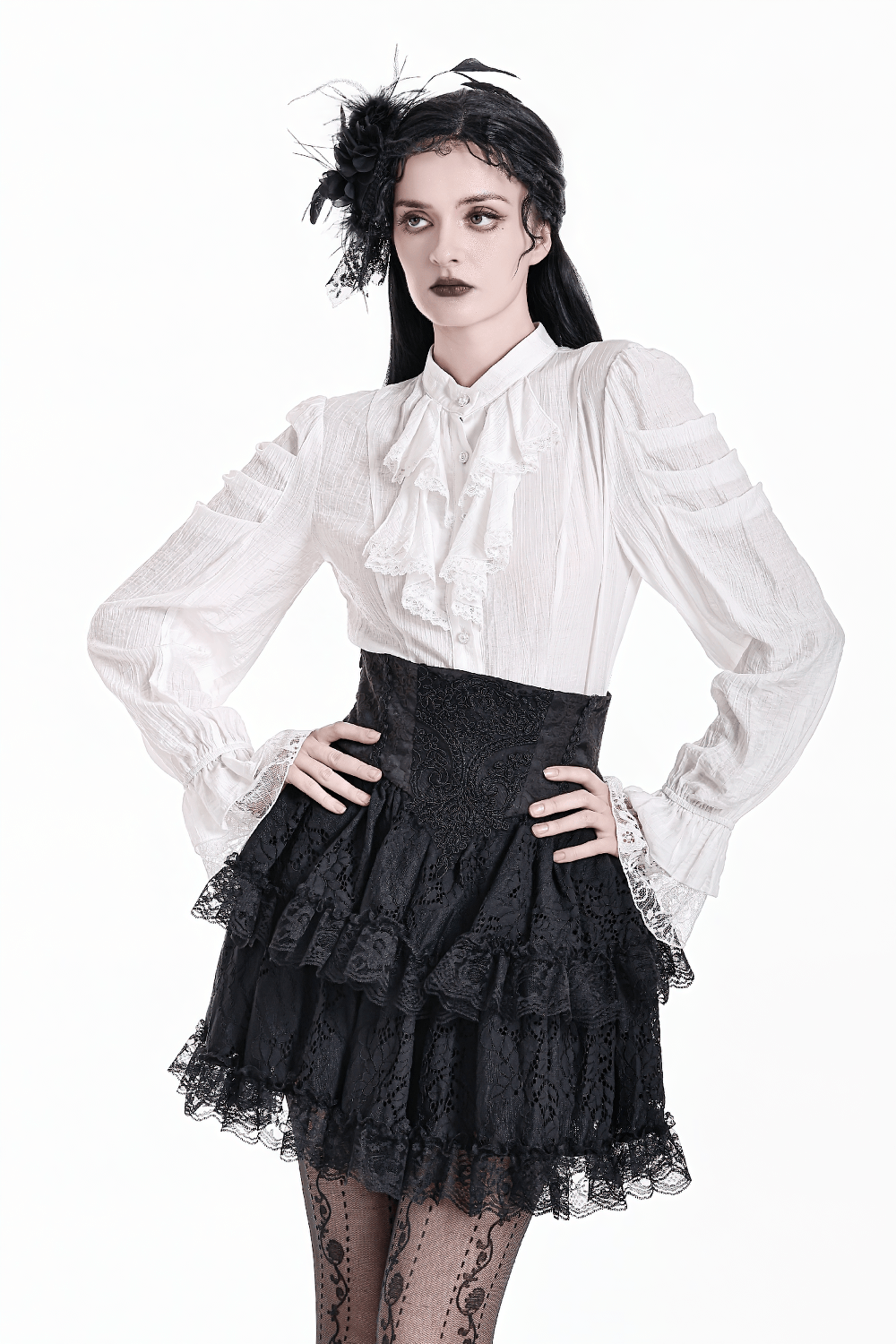 Women's Gothic Lace Ruffle High Waist Mini Skirt