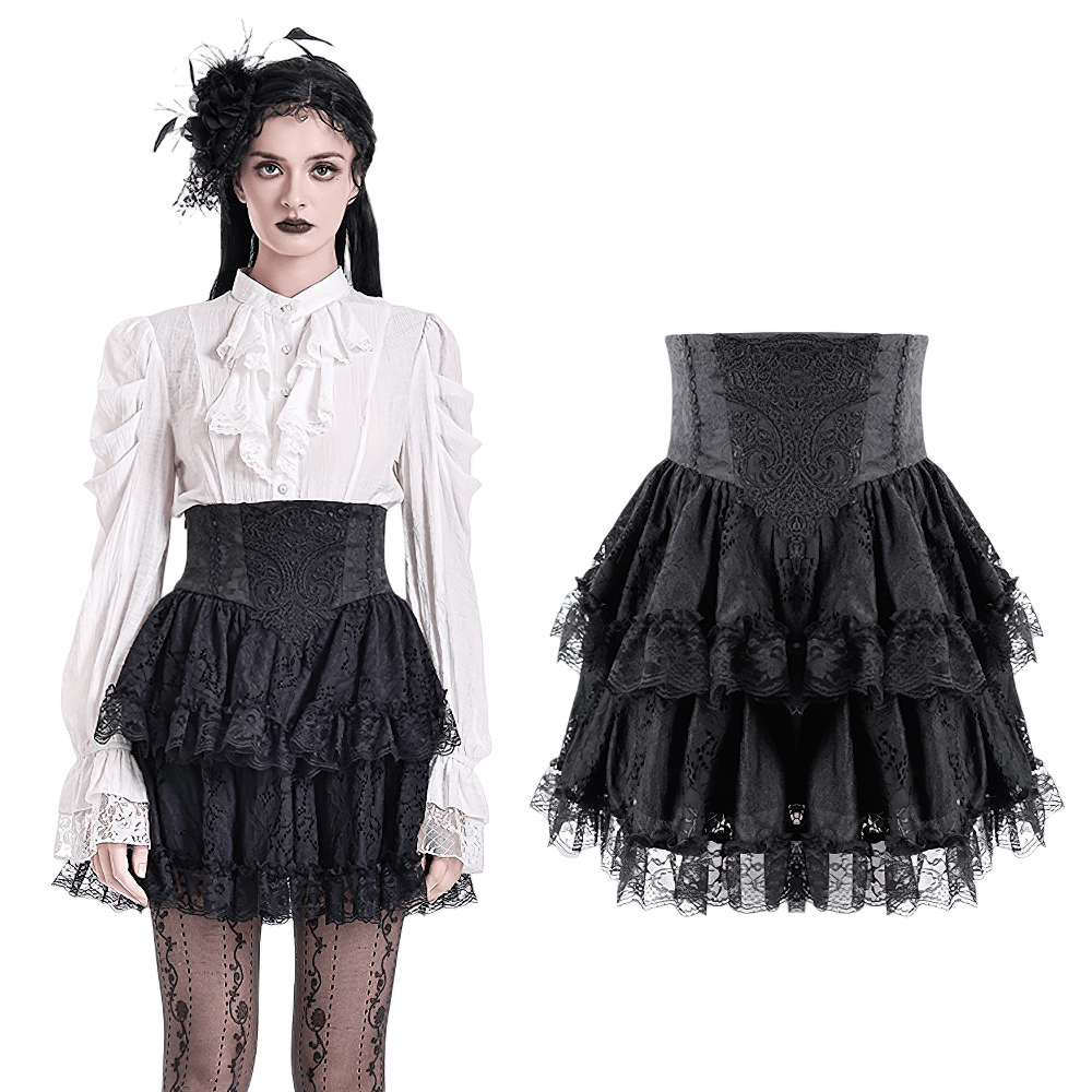 Women's Gothic Lace Ruffle High Waist Mini Skirt