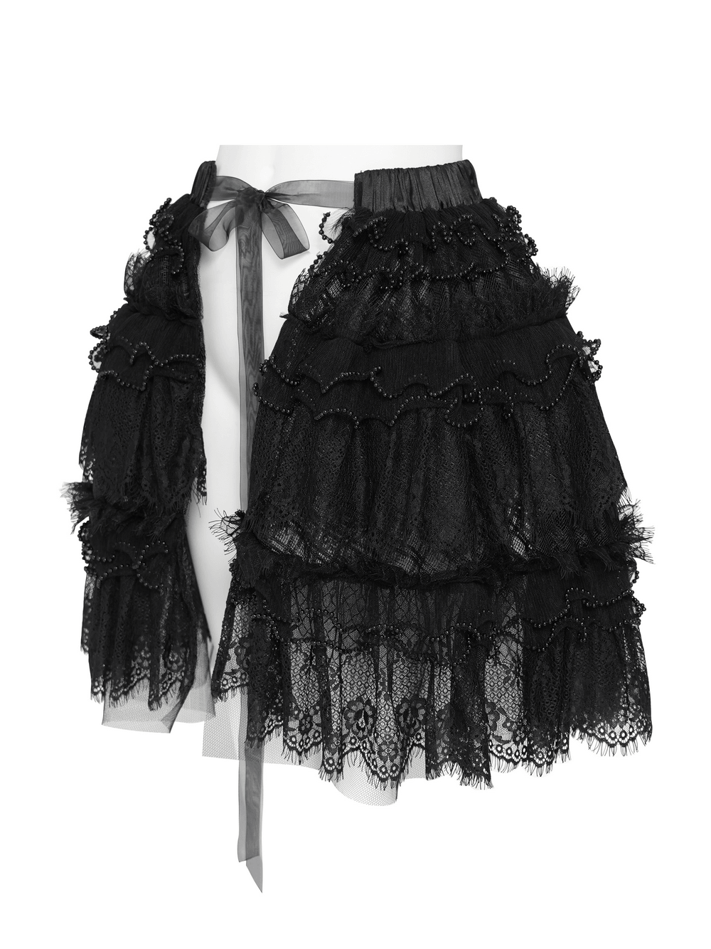 Women's Gothic Lace Ruffle Mini Skirt with Layered Trim
