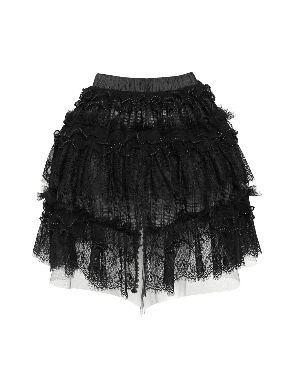 Women's Gothic Lace Ruffle Mini Skirt with Layered Trim