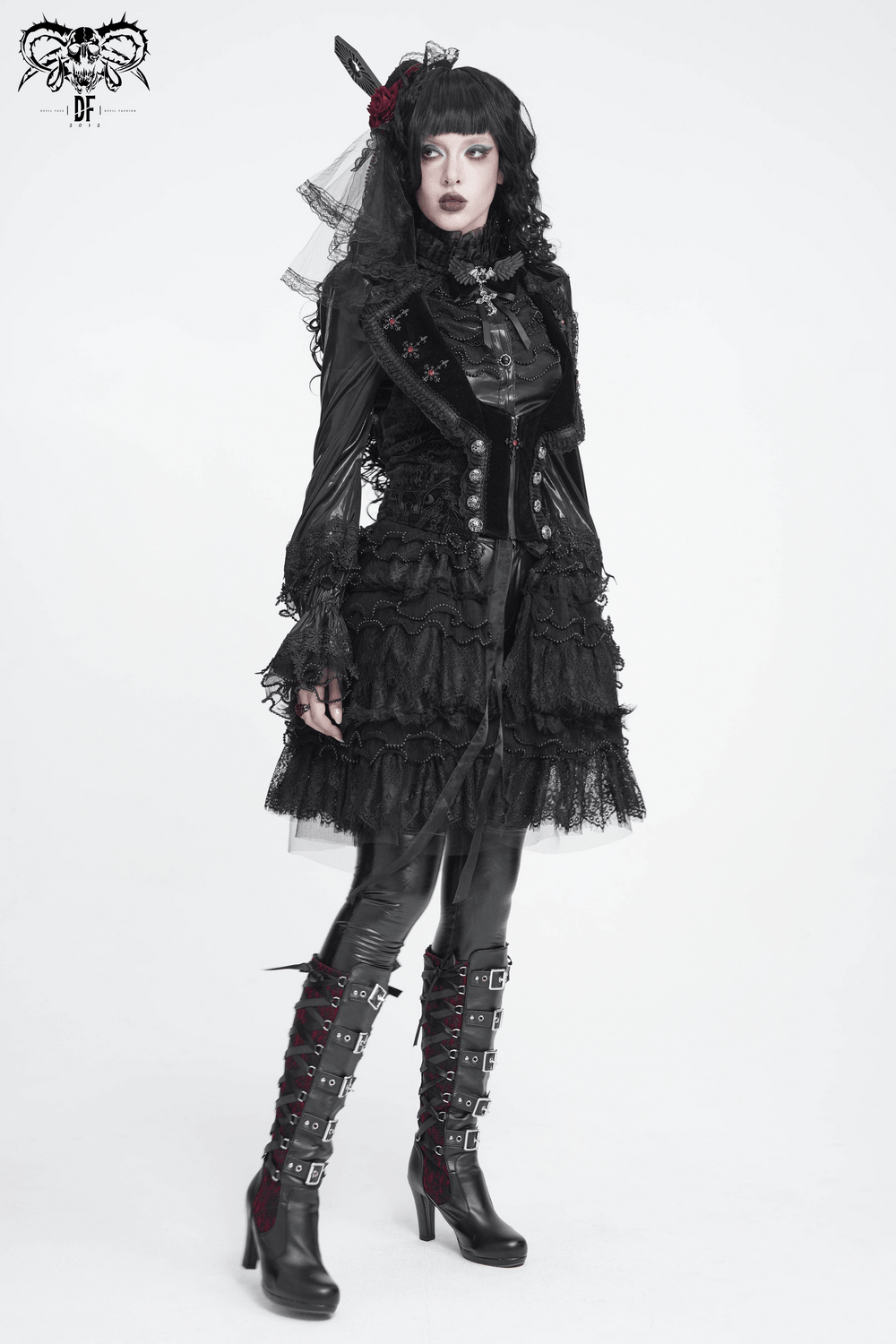 Women's Gothic Lace Ruffle Mini Skirt with Layered Trim