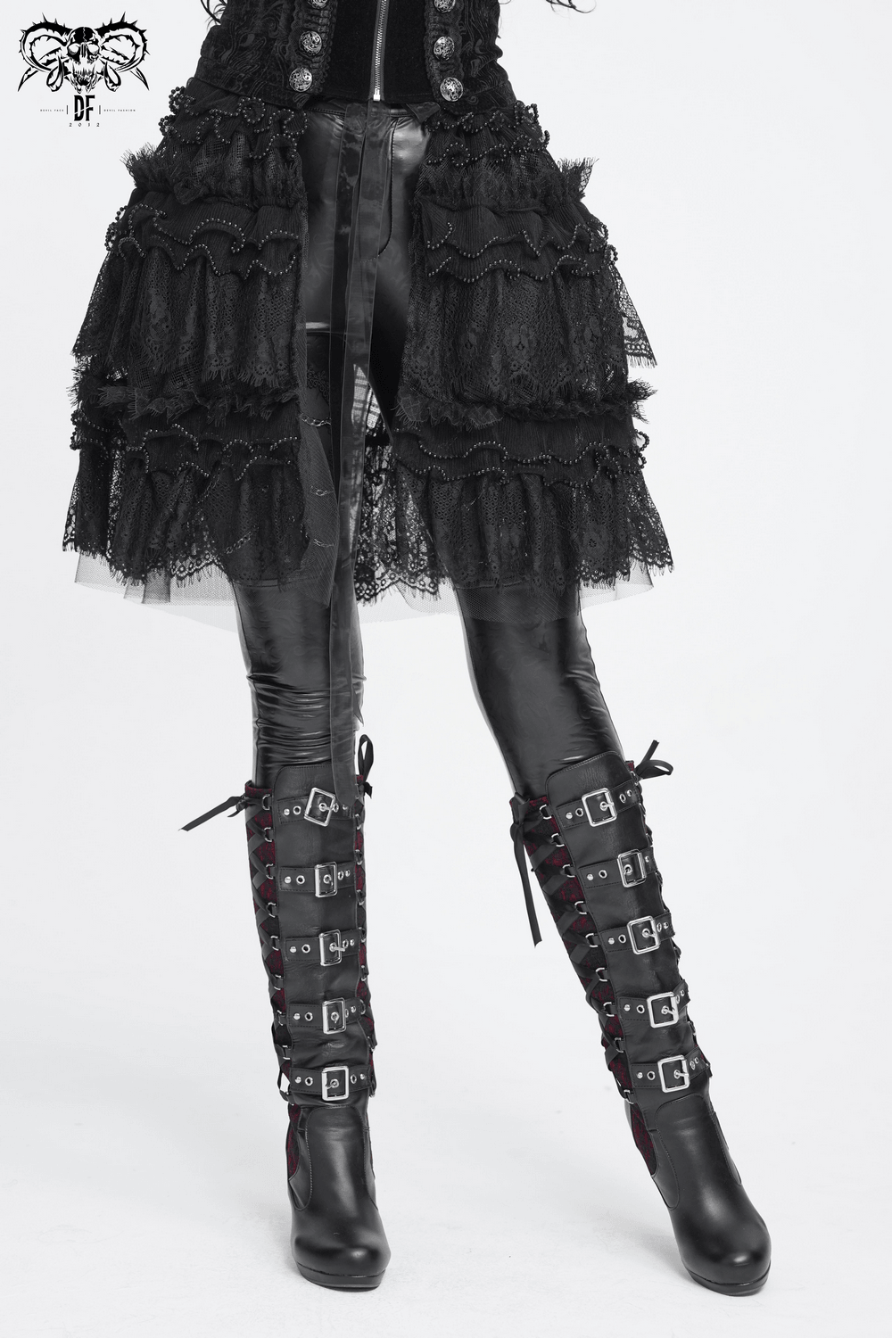 Women's Gothic Lace Ruffle Mini Skirt with Layered Trim