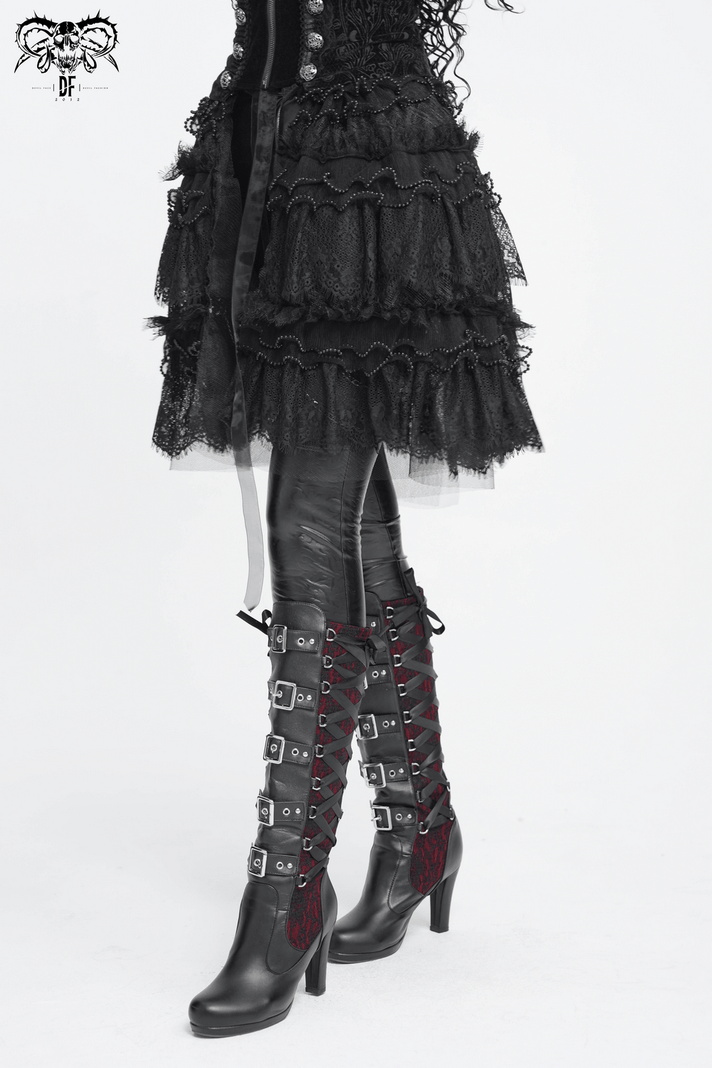 Women's Gothic Lace Ruffle Mini Skirt with Layered Trim