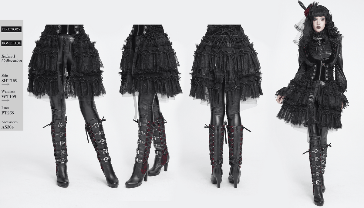 Women's Gothic Lace Ruffle Mini Skirt with Layered Trim