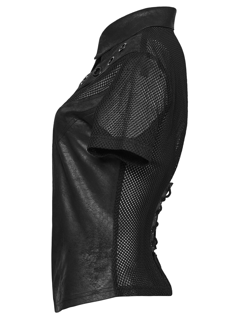 Women's Gothic Mesh Faux Leather Shirt With Lace-Up Back