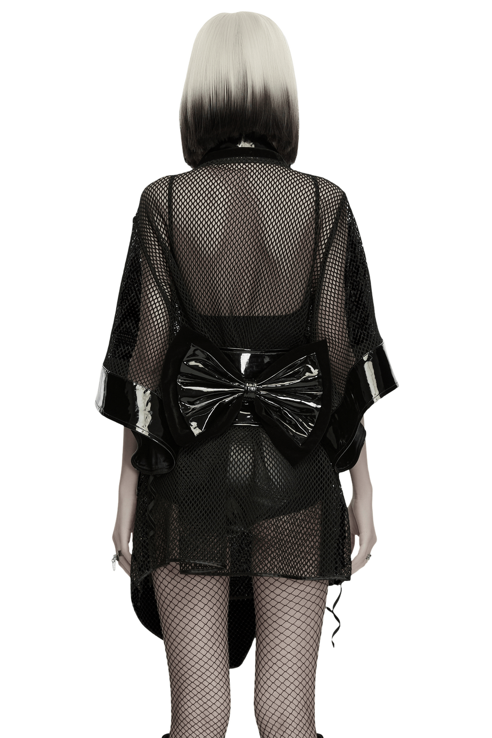 Women's Gothic Mesh Kimono with Patent Corset Belt