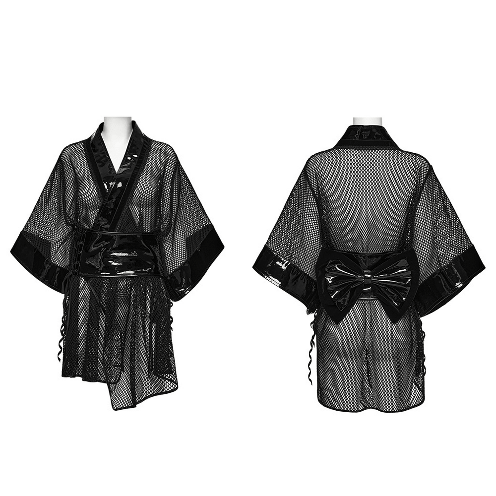 Women's Gothic Mesh Kimono with Patent Corset Belt