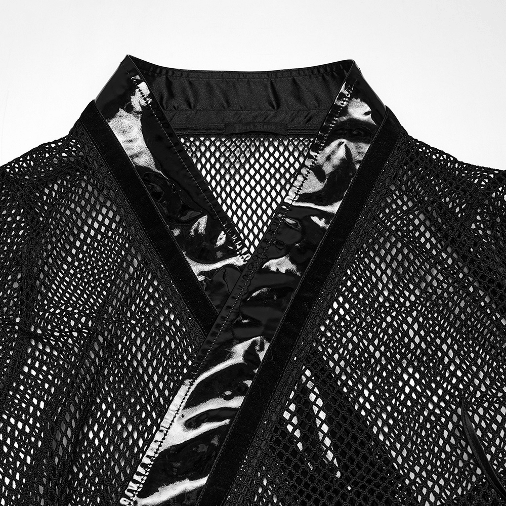 Women's Gothic Mesh Kimono with Patent Corset Belt