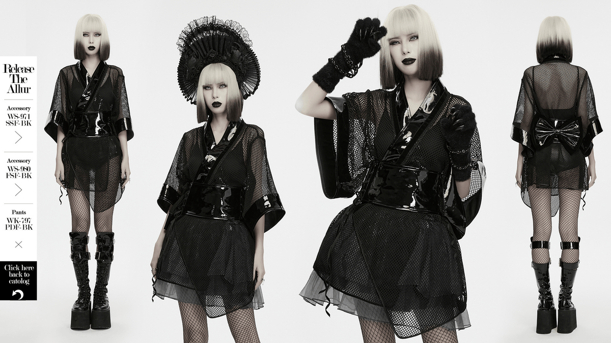 Women's Gothic Mesh Kimono with Patent Corset Belt