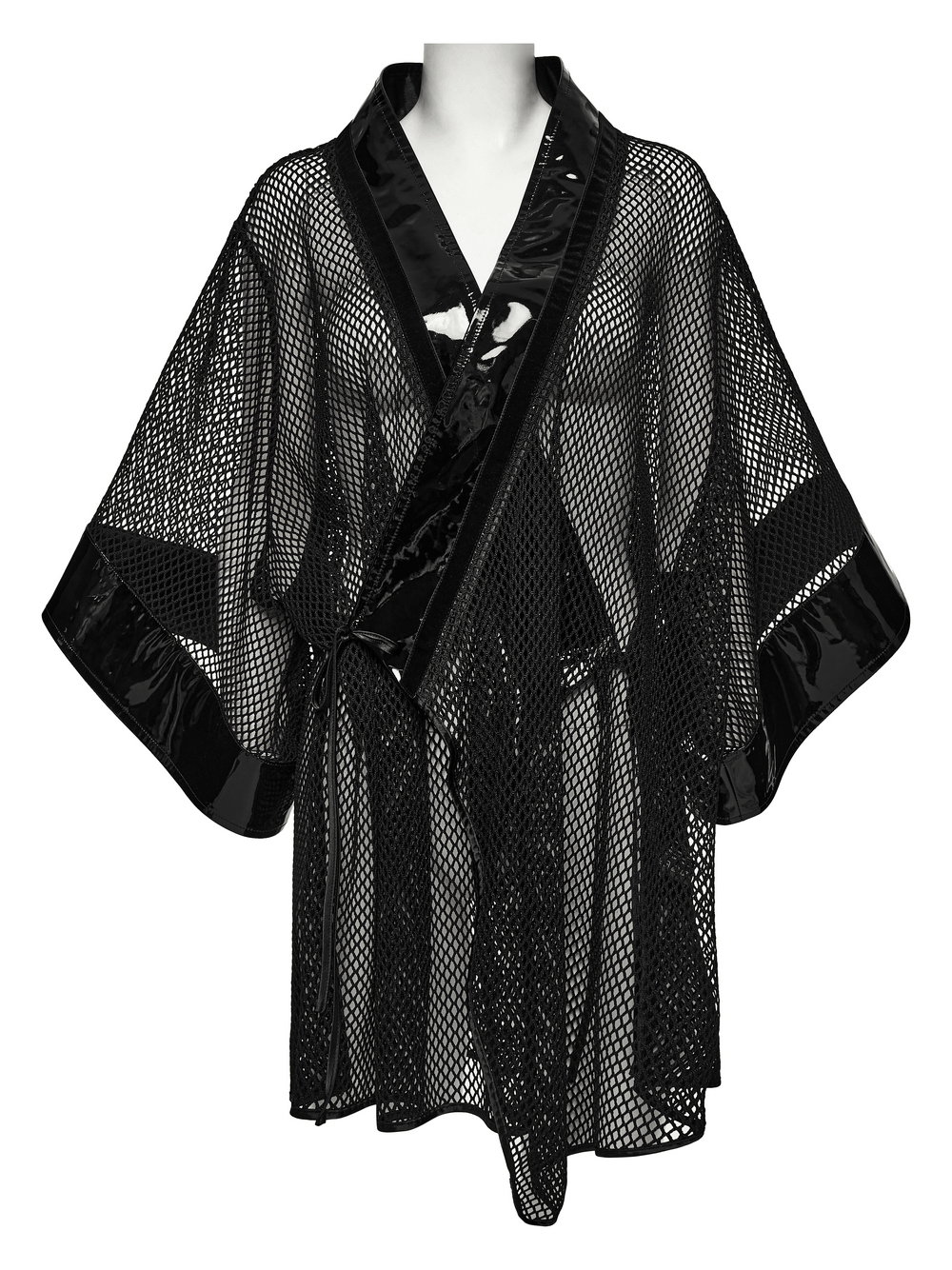 Women's Gothic Mesh Kimono with Patent Corset Belt