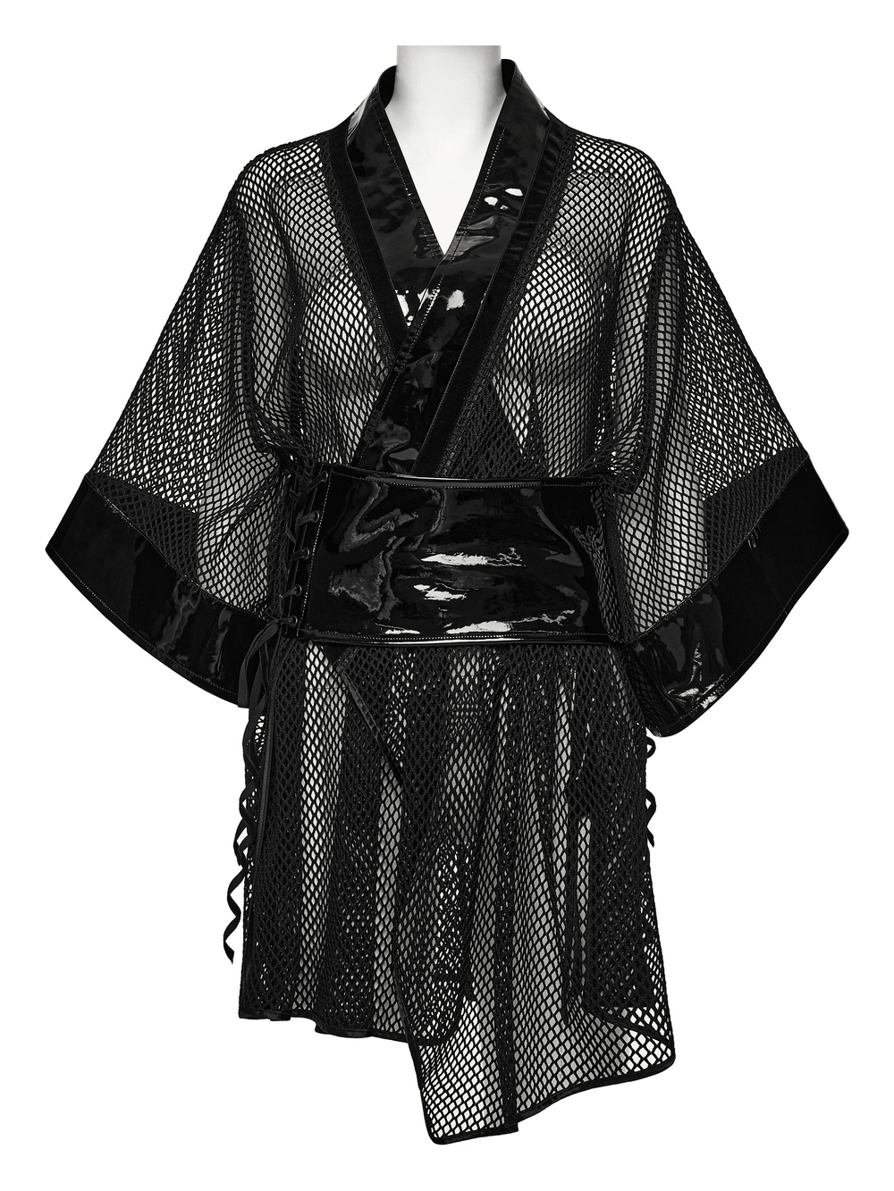 Women's Gothic Mesh Kimono with Patent Corset Belt