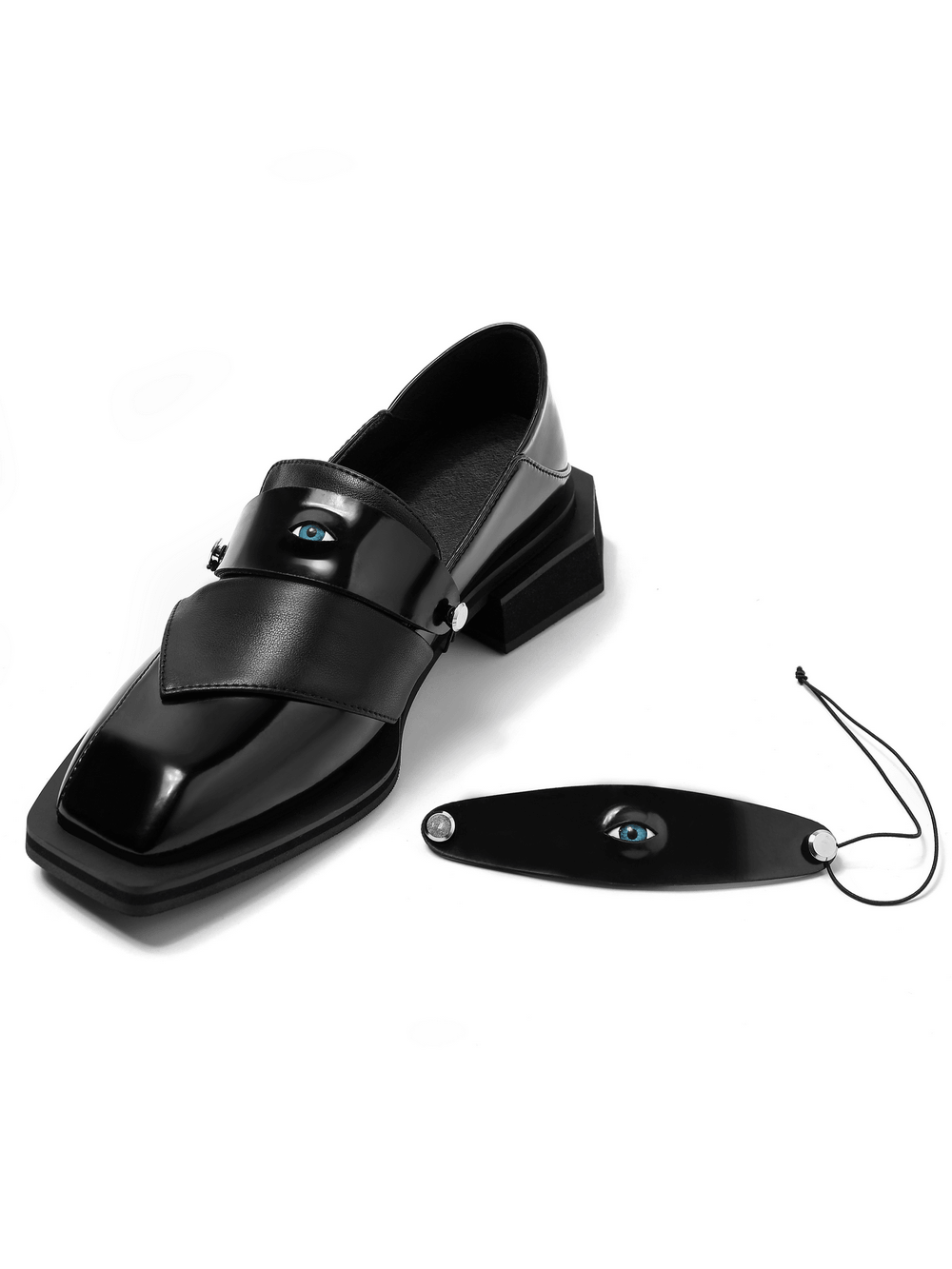 Women's Gothic Patent Eye Strap Square Toe Loafers